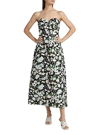 Rose Floral Taffeta Midi-Dress