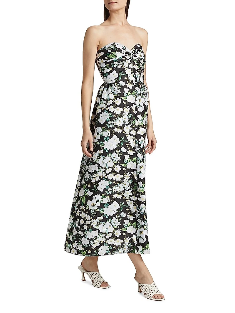 Rose Floral Taffeta Midi-Dress