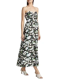 Rose Floral Taffeta Midi-Dress