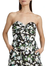 Rose Floral Taffeta Midi-Dress