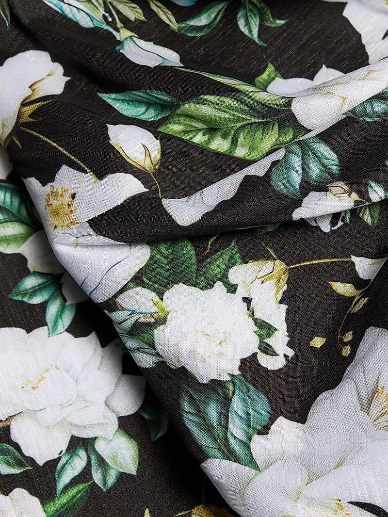 Rose Floral Taffeta Midi-Dress