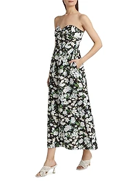 Rose Floral Taffeta Midi-Dress