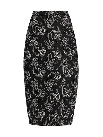 Toshiko Floral-Embroidered Cotton Midi-Skirt