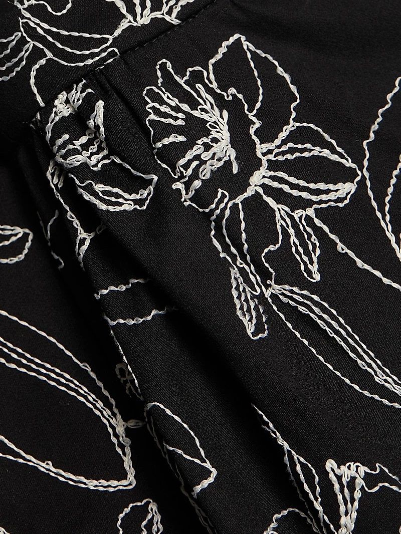 Toshiko Floral-Embroidered Cotton Midi-Skirt