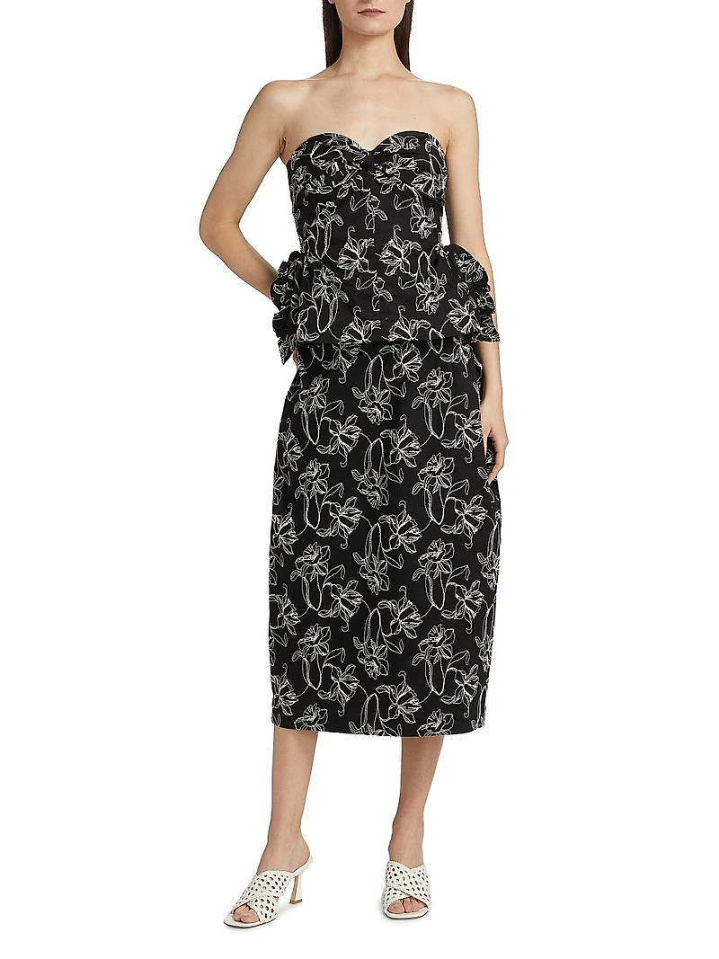 Toshiko Floral-Embroidered Cotton Midi-Skirt