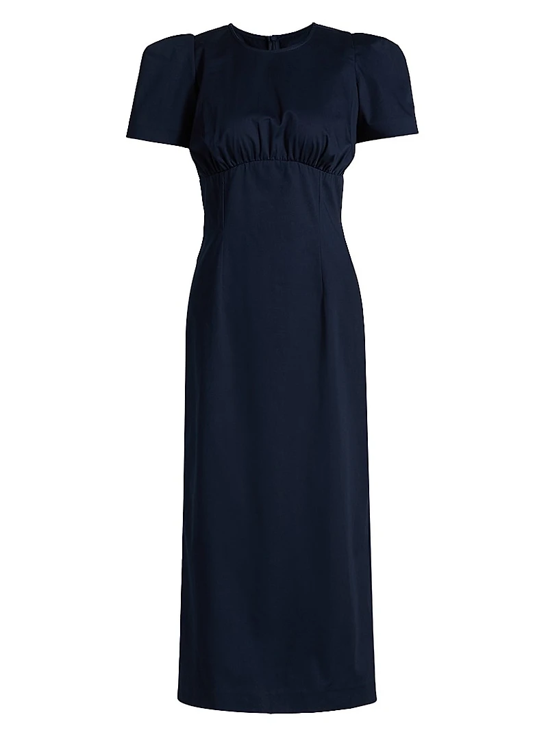 Sygne Ruched Stretch-Cotton Crewneck Midi-Dress