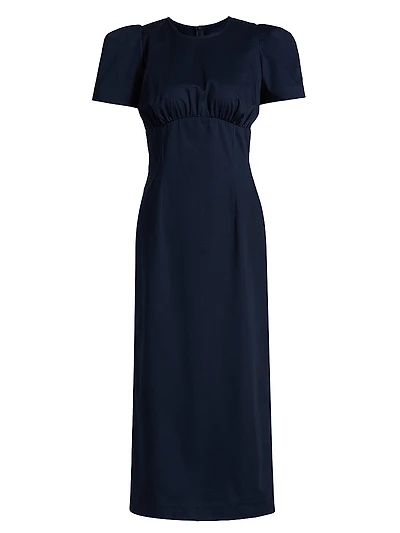 Sygne Ruched Stretch-Cotton Crewneck Midi-Dress