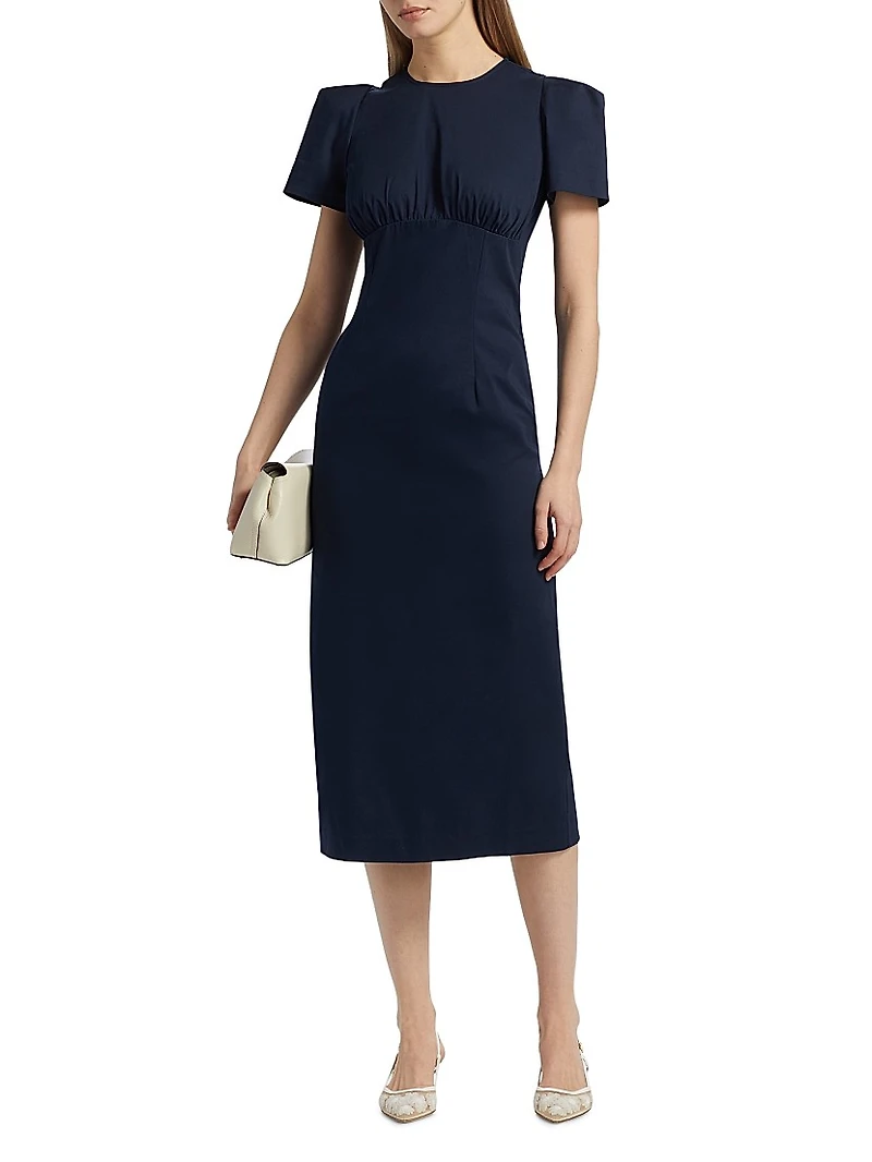 Sygne Ruched Stretch-Cotton Crewneck Midi-Dress