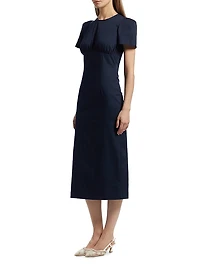 Sygne Ruched Stretch-Cotton Crewneck Midi-Dress