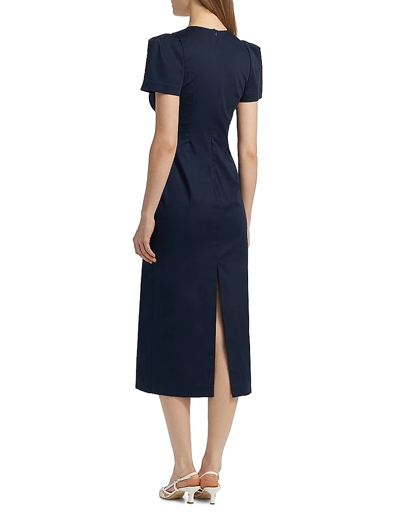 Sygne Ruched Stretch-Cotton Crewneck Midi-Dress