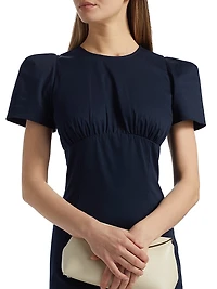 Sygne Ruched Stretch-Cotton Crewneck Midi-Dress