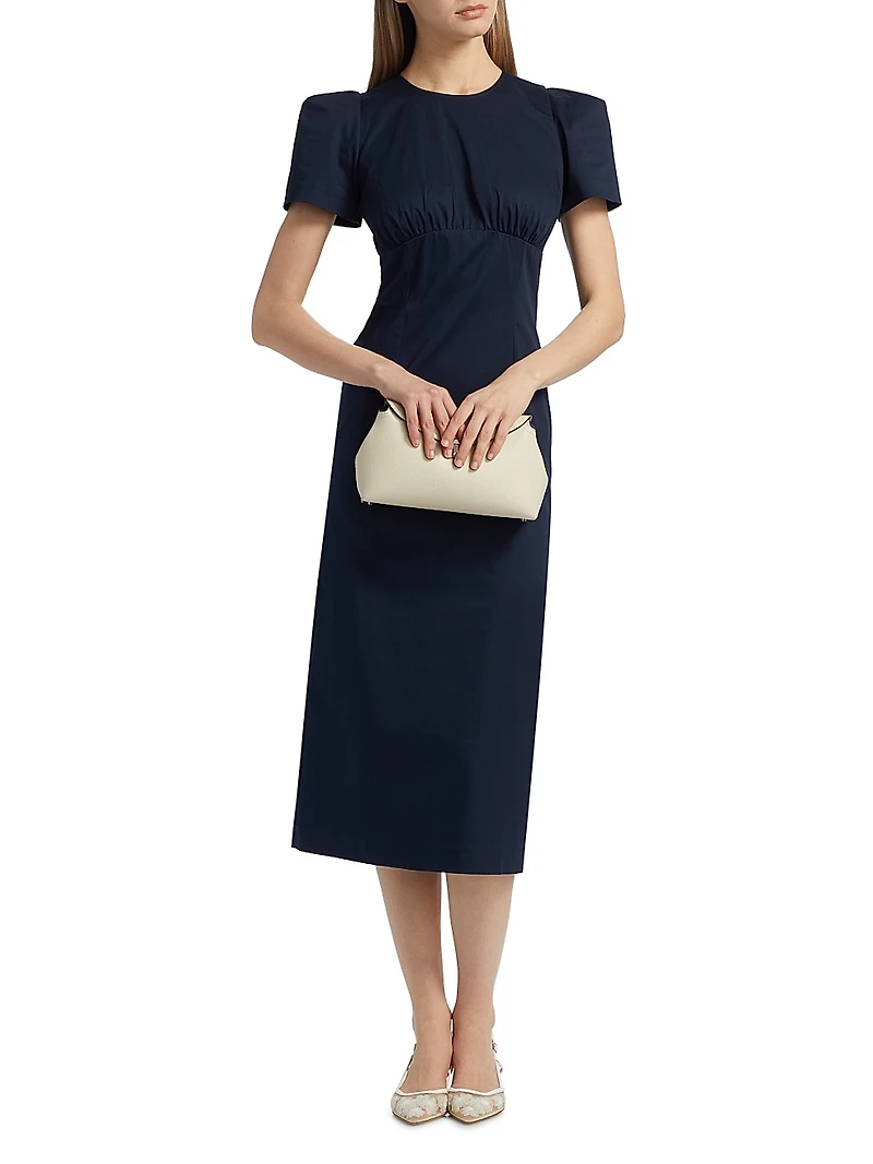 Sygne Ruched Stretch-Cotton Crewneck Midi-Dress