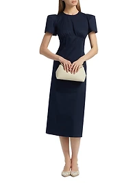 Sygne Ruched Stretch-Cotton Crewneck Midi-Dress