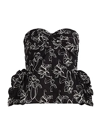 Tasha Floral-Embroidered Cotton Bustier Top