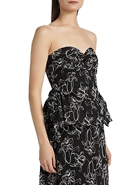 Tasha Floral-Embroidered Cotton Bustier Top