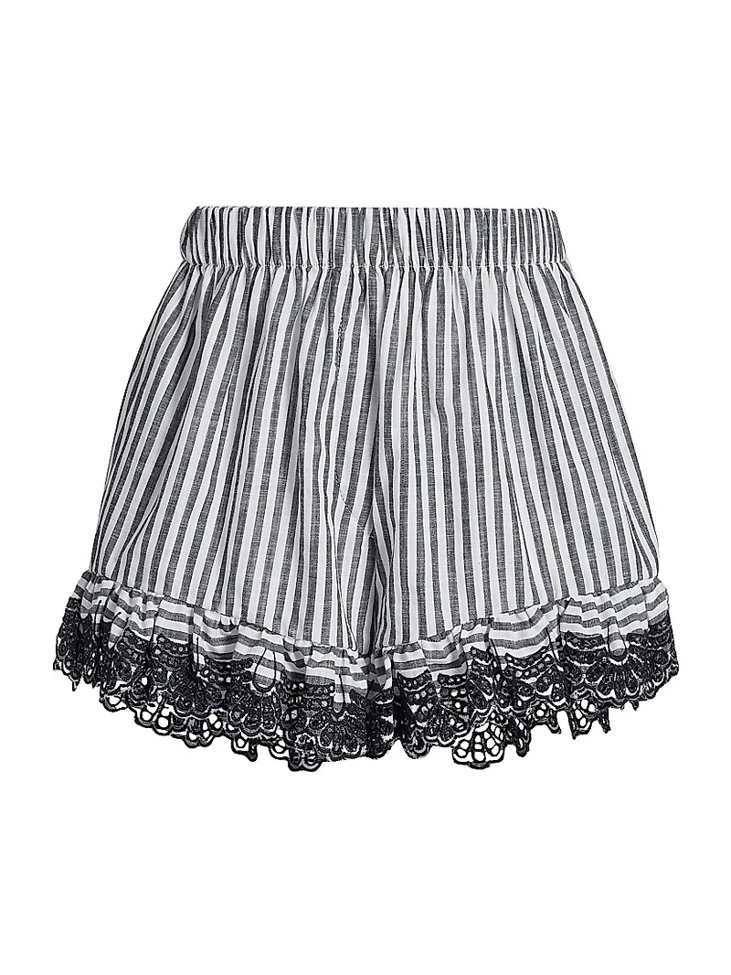 Frida Lace-Trim Striped Cotton Shorts