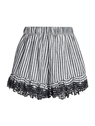 Frida Lace-Trim Striped Cotton Shorts