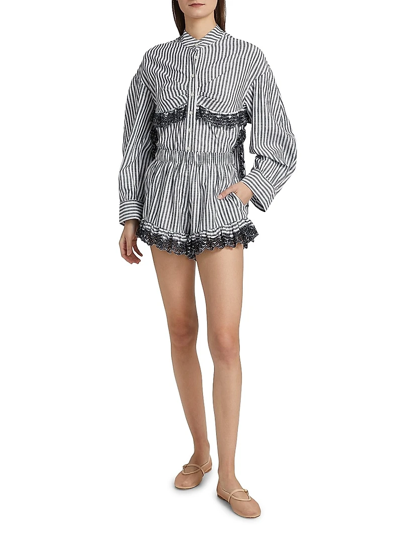 Frida Lace-Trim Striped Cotton Shorts