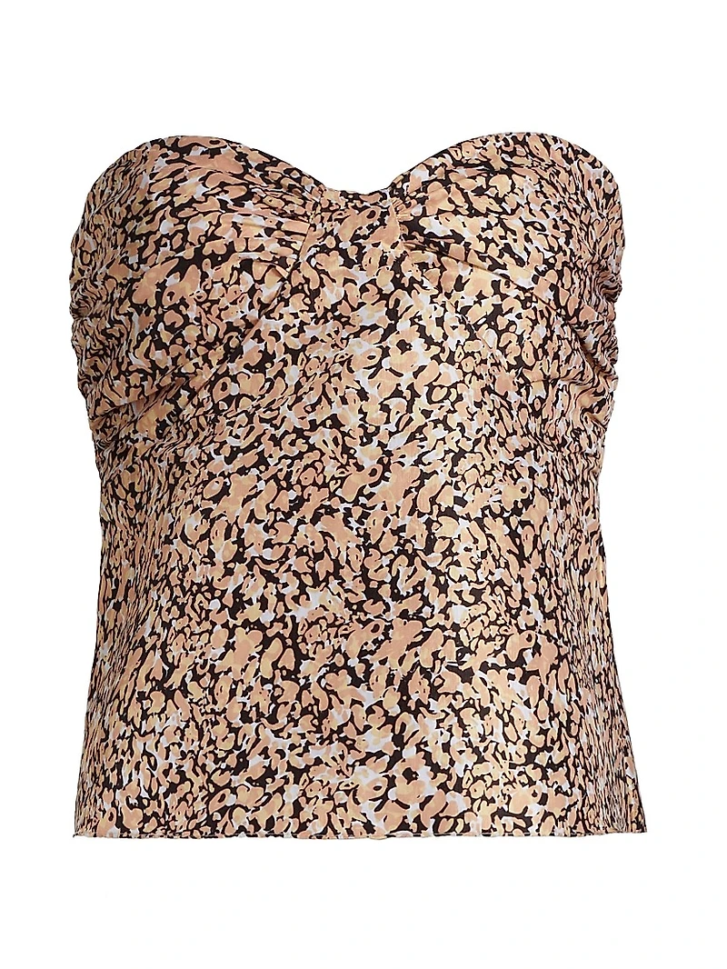Beatrice Leopard Taffeta Strapless Top
