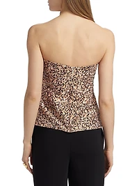 Beatrice Leopard Taffeta Strapless Top