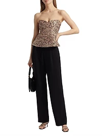 Beatrice Leopard Taffeta Strapless Top