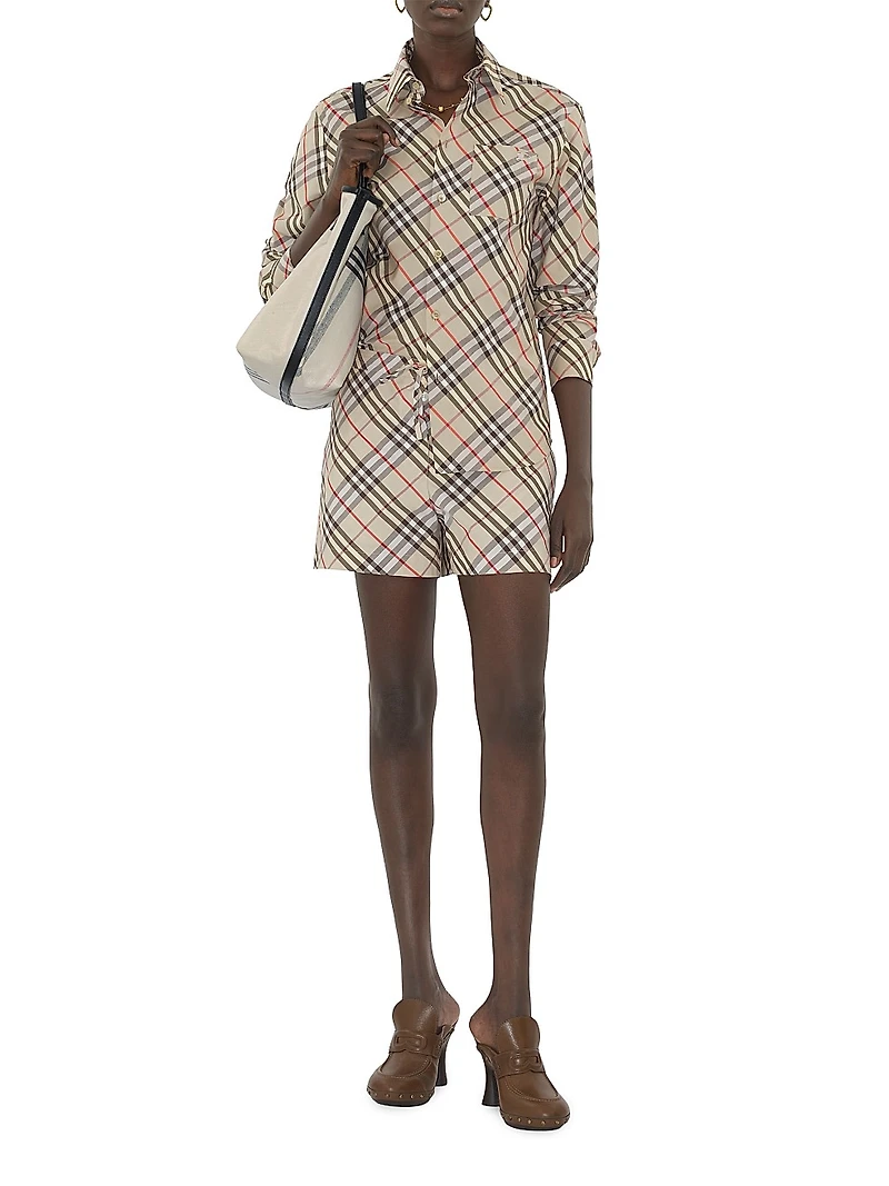 Check Cotton Pajama Shorts