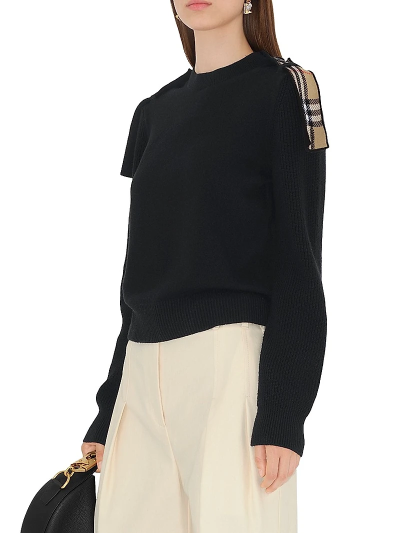 Check Epaulette Wool & Cashmere-Blend Sweater