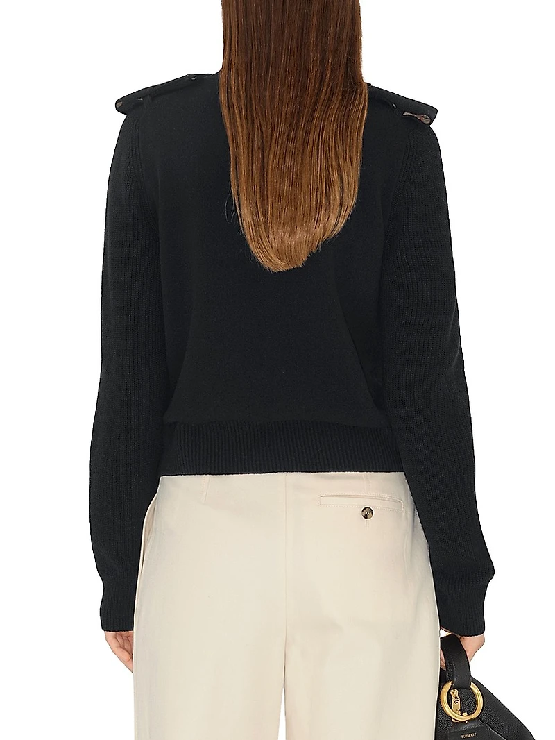 Check Epaulette Wool & Cashmere-Blend Sweater