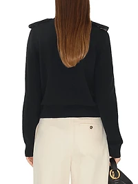 Check Epaulette Wool & Cashmere-Blend Sweater