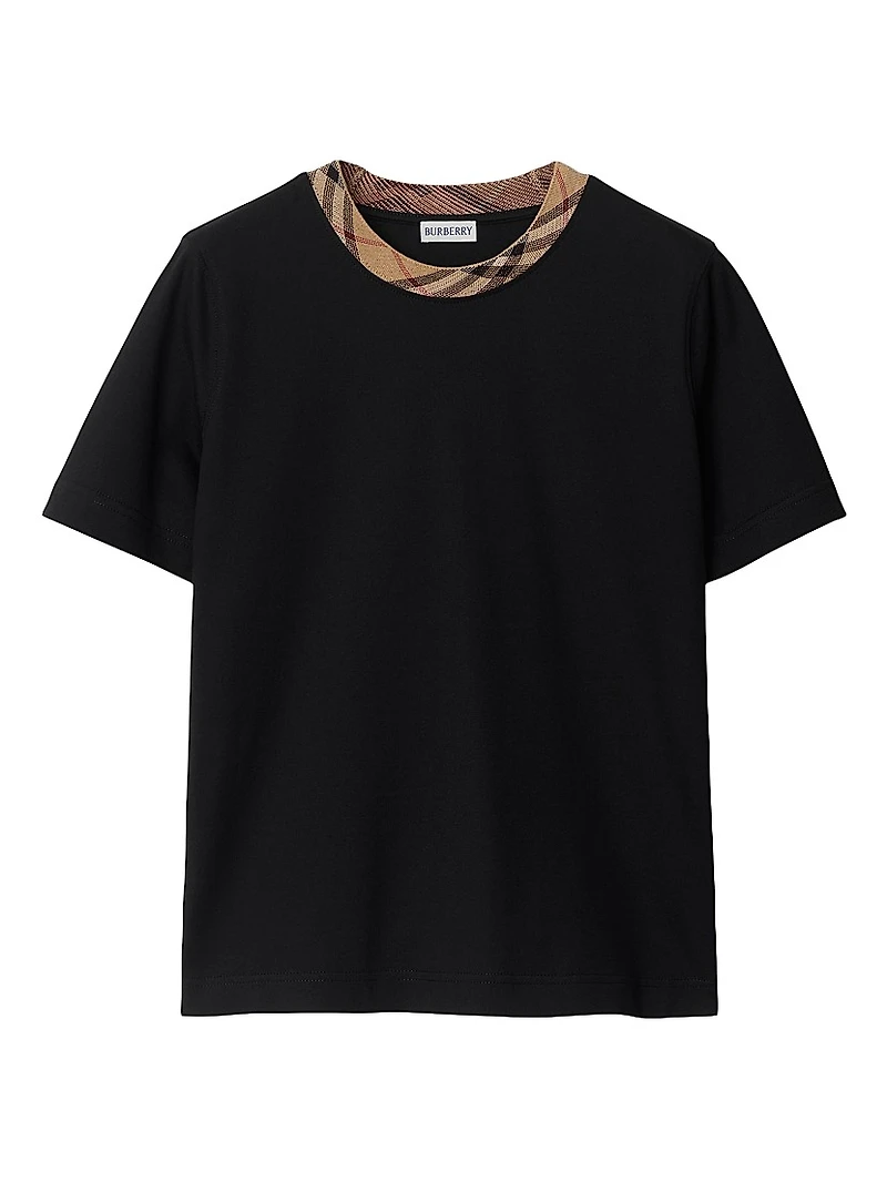 Check-Trimmed Cotton T-Shirt