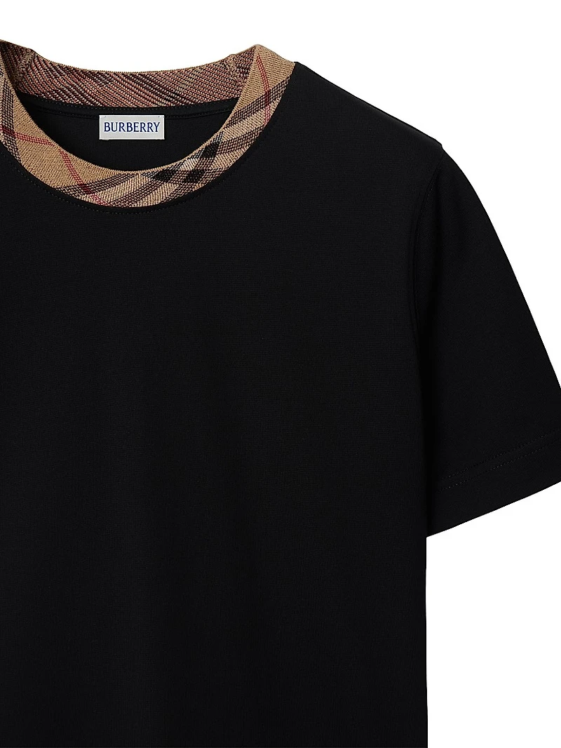 Check-Trimmed Cotton T-Shirt