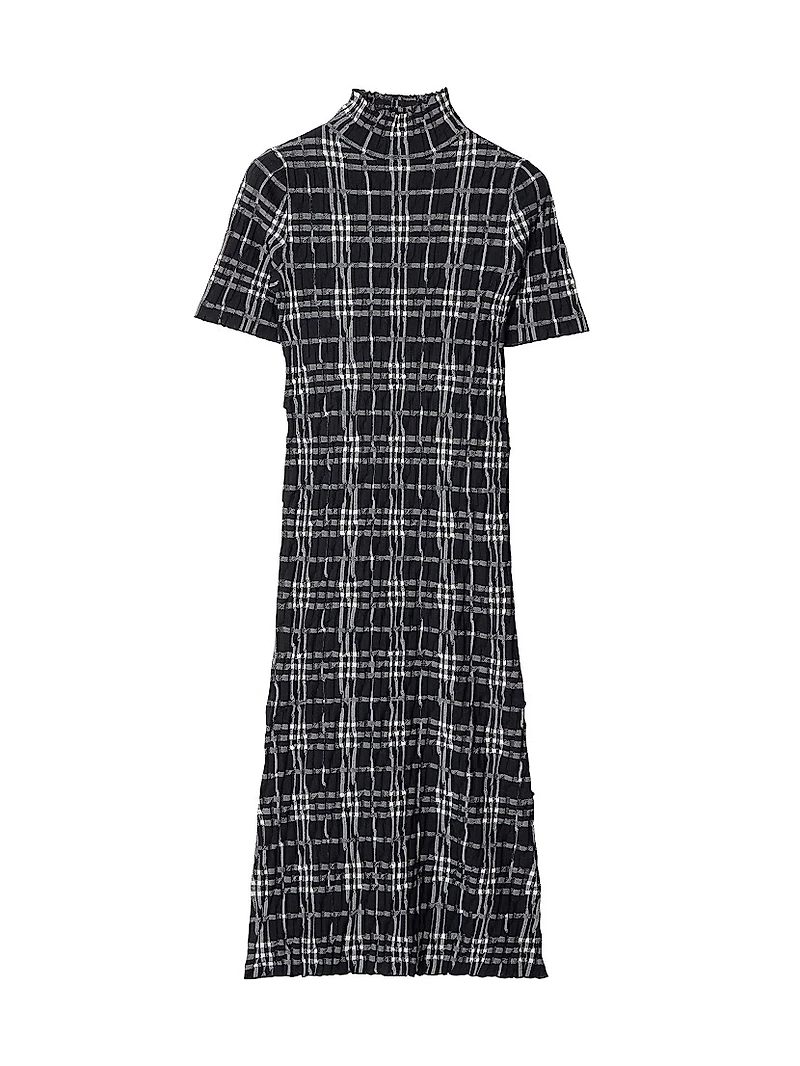 Check Wool-Blend Midi-Dress