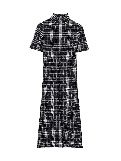 Check Wool-Blend Midi-Dress