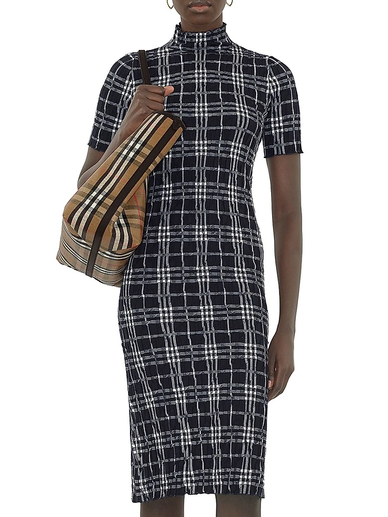 Check Wool-Blend Midi-Dress