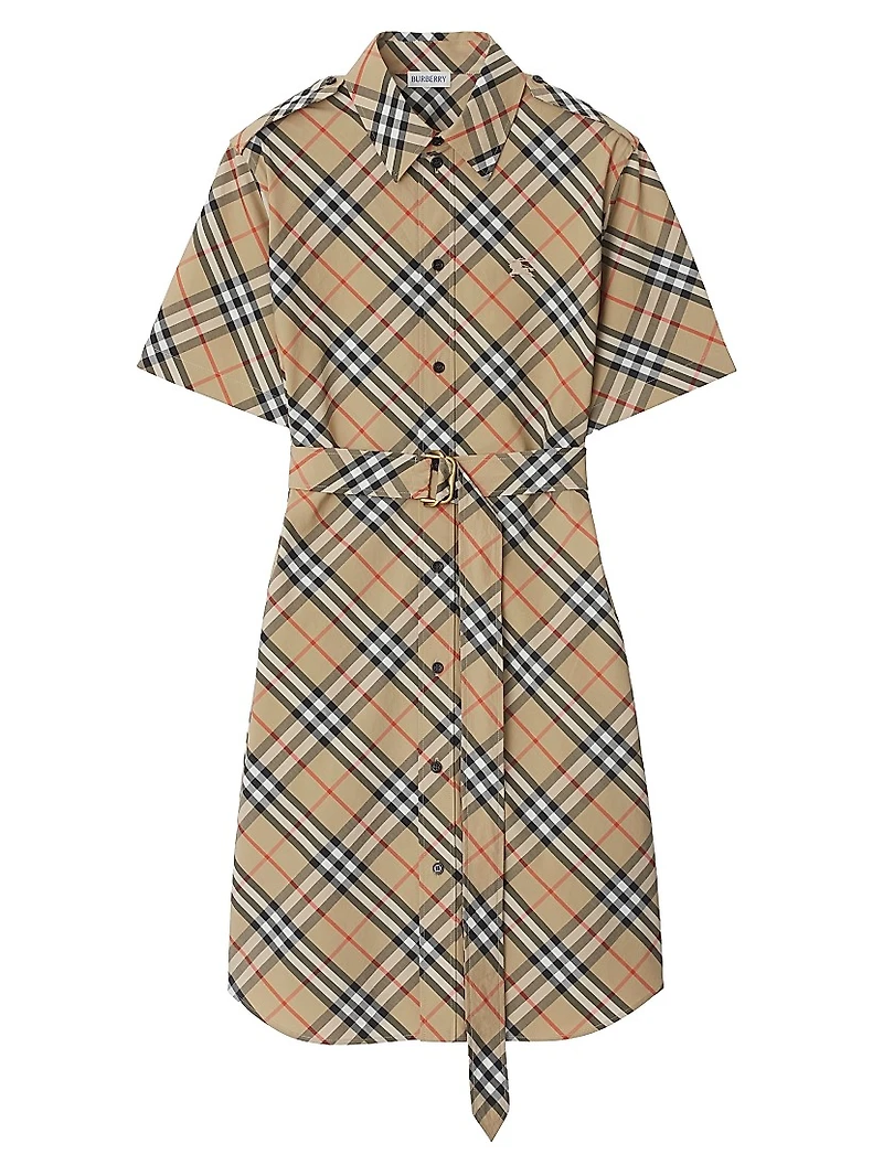 Poplin Check Belted Shirtdress