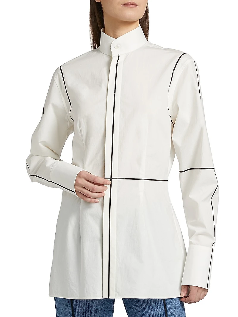 Contrast Piped Cotton Poplin Shirt