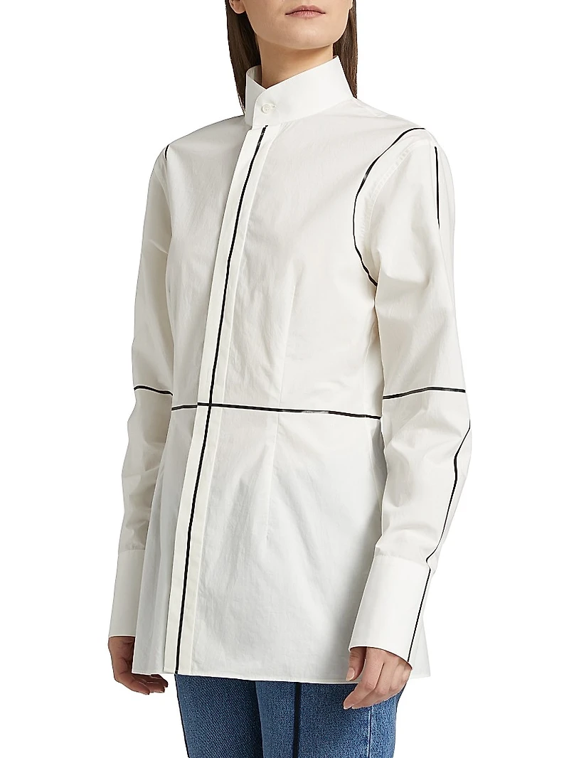 Contrast Piped Cotton Poplin Shirt
