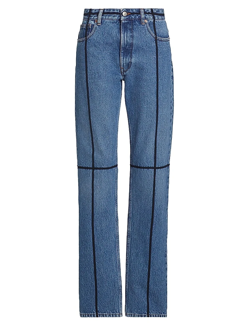 Contrast Piped Cotton Jeans