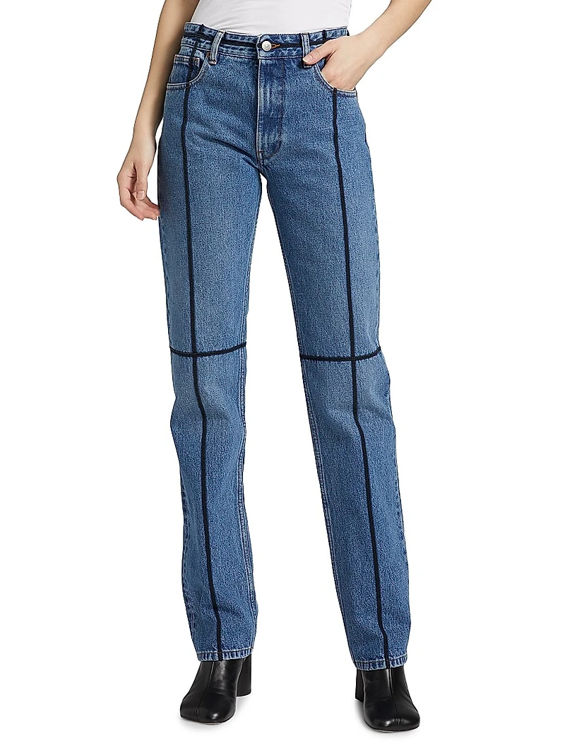 Contrast Piped Cotton Jeans