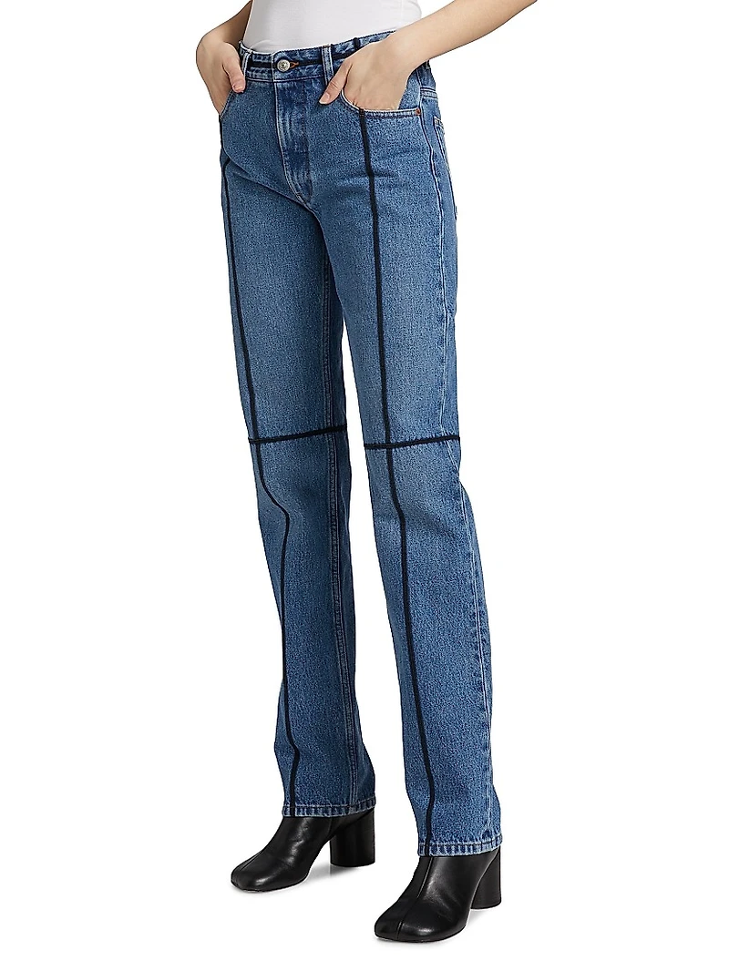 Contrast Piped Cotton Jeans