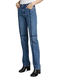 Contrast Piped Cotton Jeans