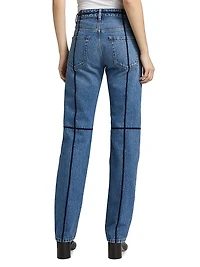 Contrast Piped Cotton Jeans