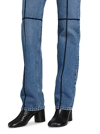 Contrast Piped Cotton Jeans