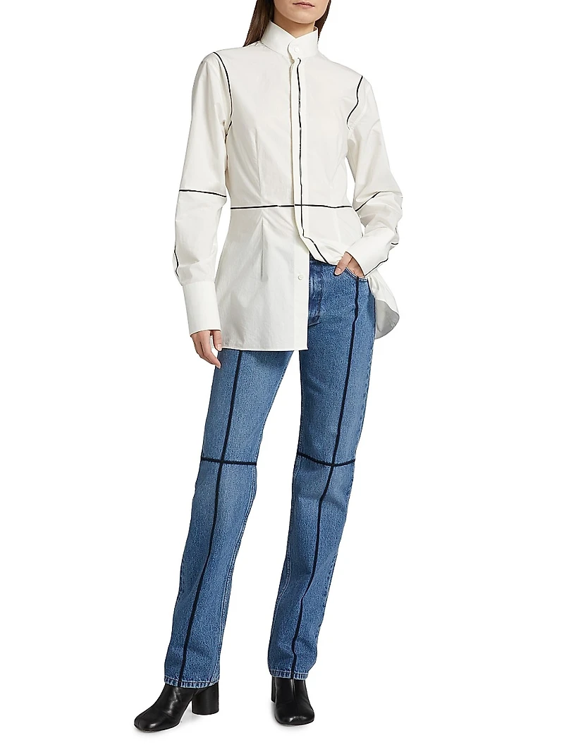 Contrast Piped Cotton Jeans