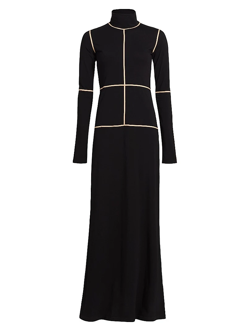 Contrast Piped Cotton Jersey Maxi Dress