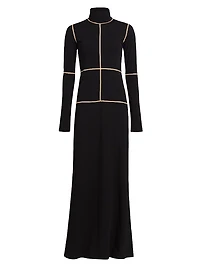 Contrast Piped Cotton Jersey Maxi Dress