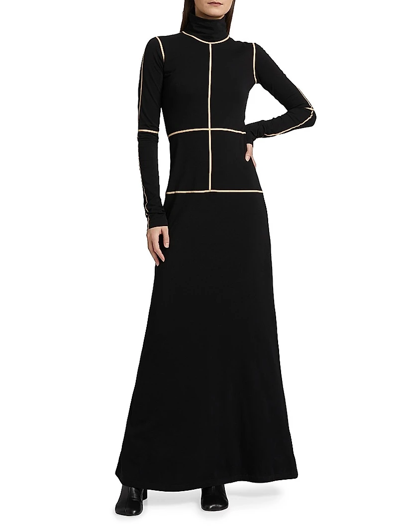 Contrast Piped Cotton Jersey Maxi Dress