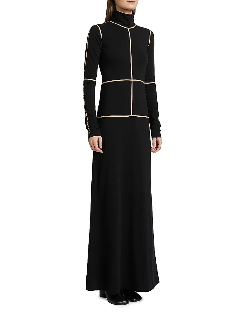 Contrast Piped Cotton Jersey Maxi Dress