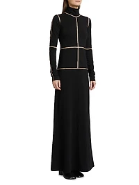 Contrast Piped Cotton Jersey Maxi Dress