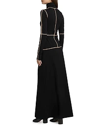 Contrast Piped Cotton Jersey Maxi Dress